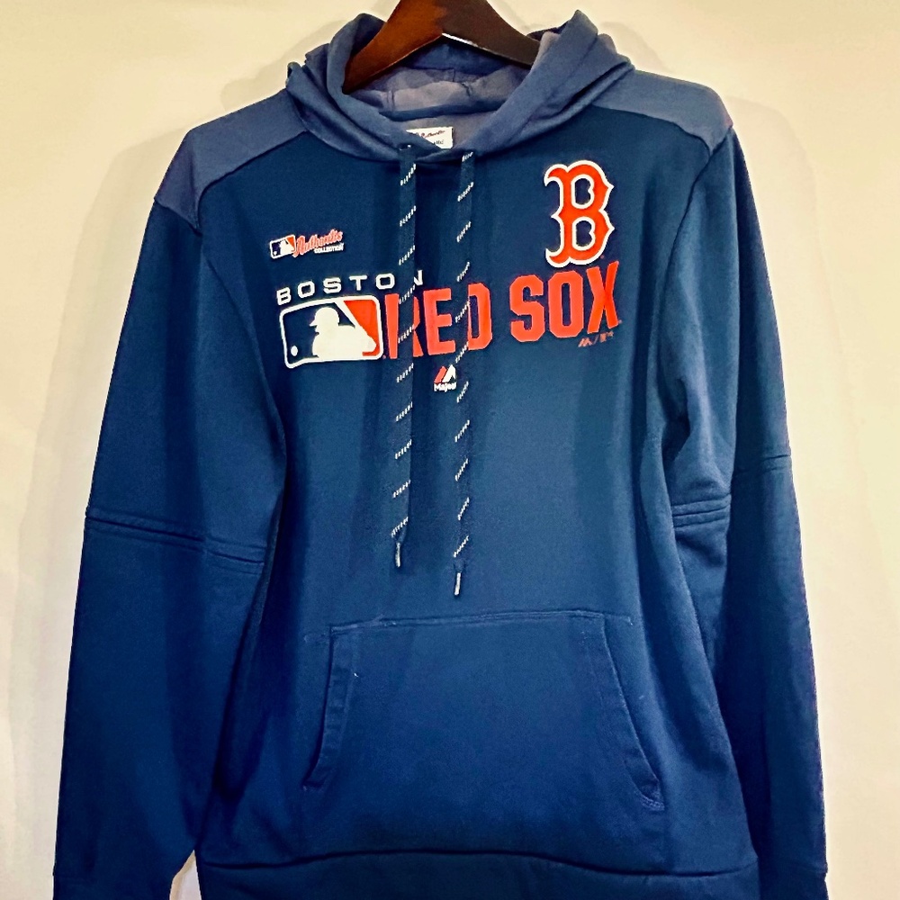 Majestic Boston Red Sox Gray Blue Polyester Hands Through‎ Hoodie